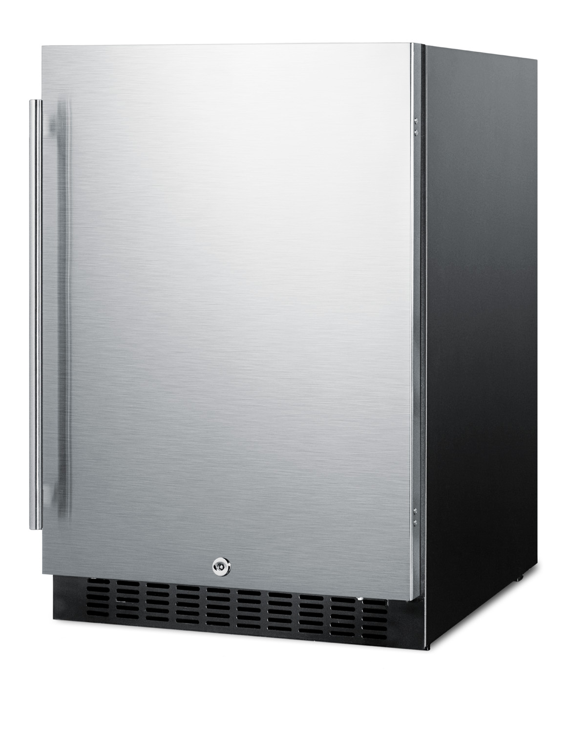 Built-in undercounter all-refrigerator, frost-free w/stainless steel door, black cabinet, lock, and digital thermostat